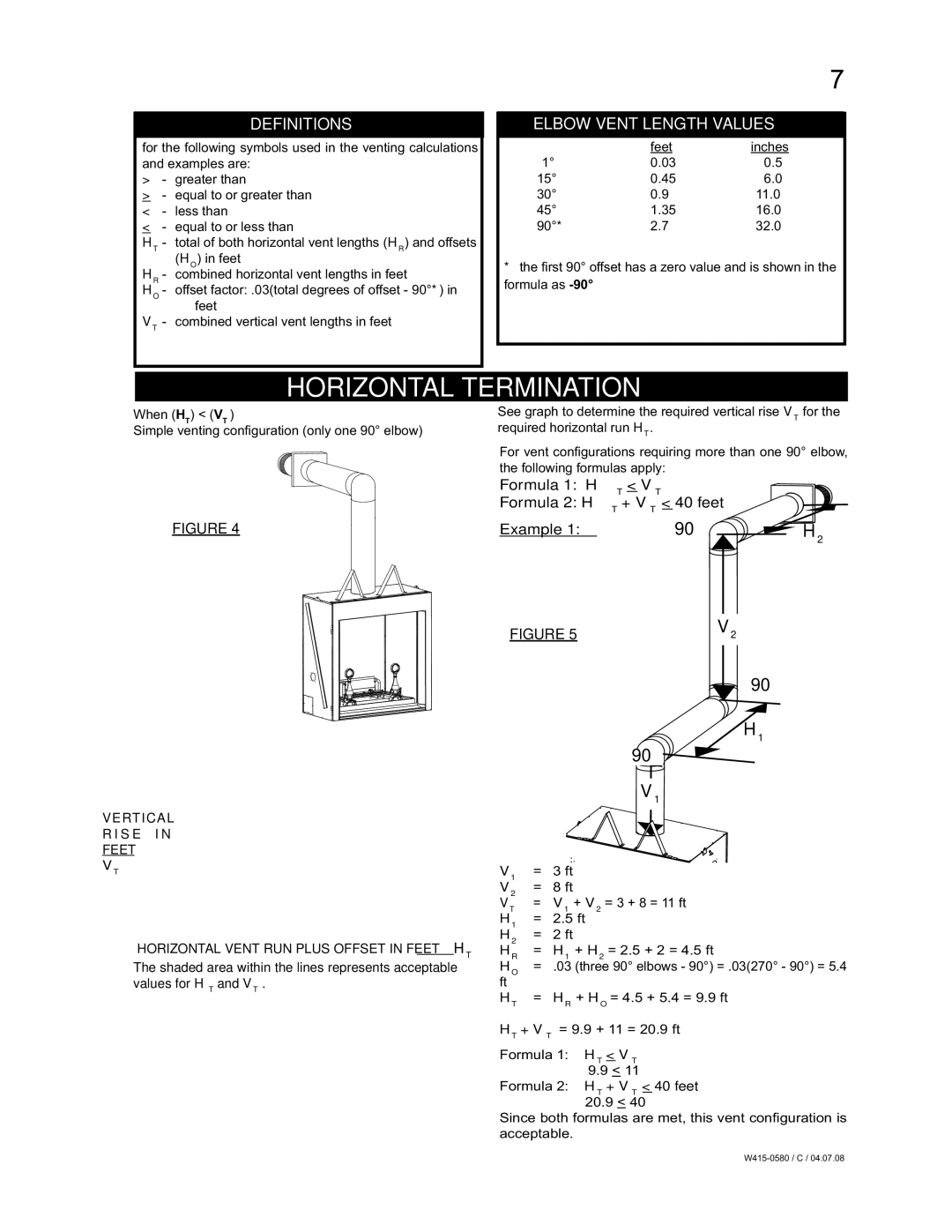 Napoleon Fireplaces BGD90NT, BGD90PT manual Horizontal Termination, Definitions, Elbow Vent Length Values 