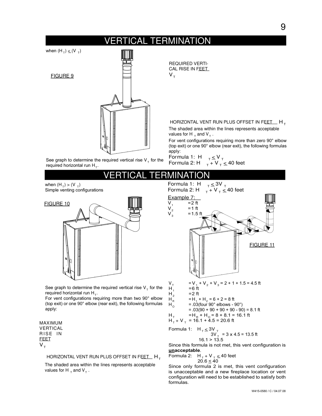 Napoleon Fireplaces BGD90NT, BGD90PT manual Vertical Termination, Formula 1 HT 3VT Formula 2 HT + VT 40 feet Example 