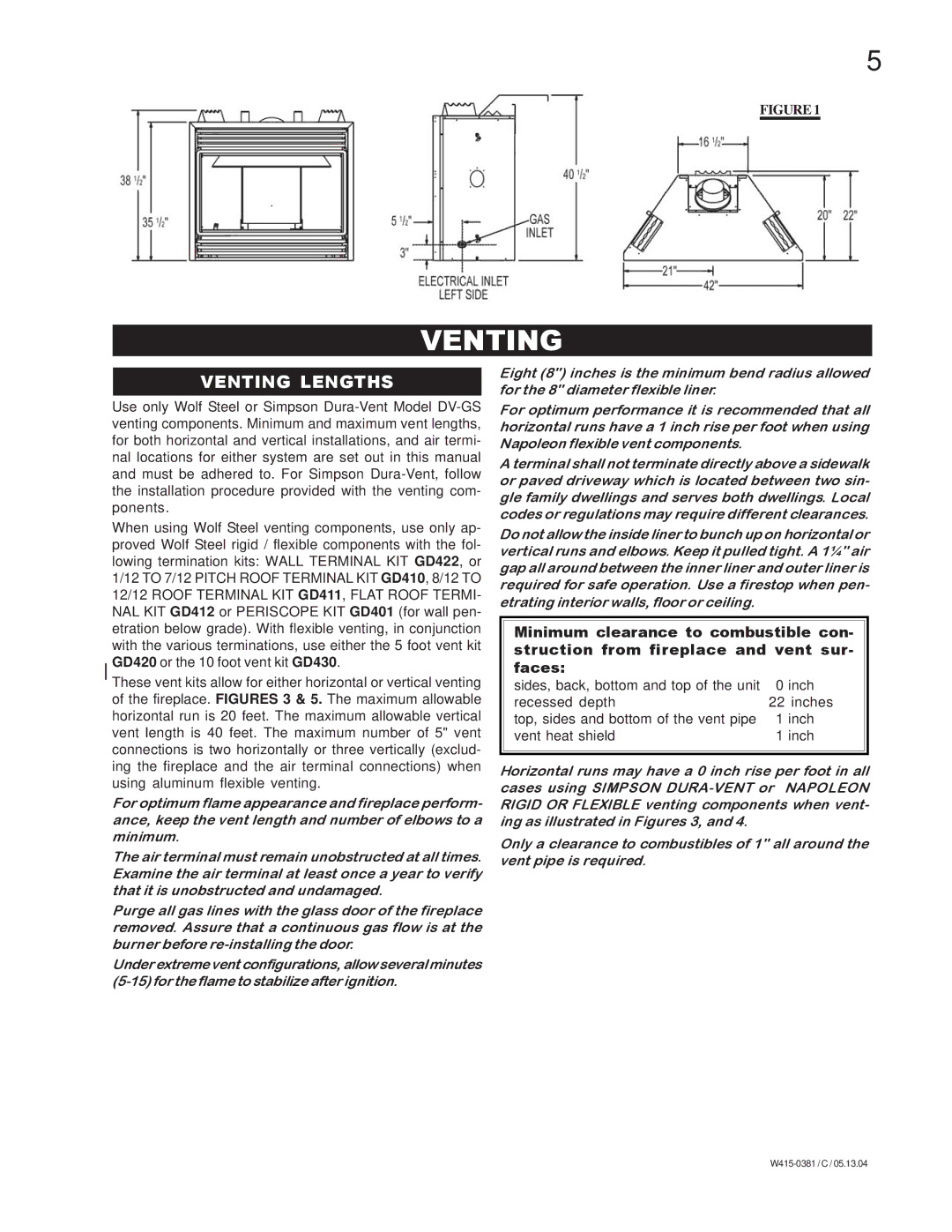 Napoleon Fireplaces BGDV42P, BGDV42N manual Venting Lengths 