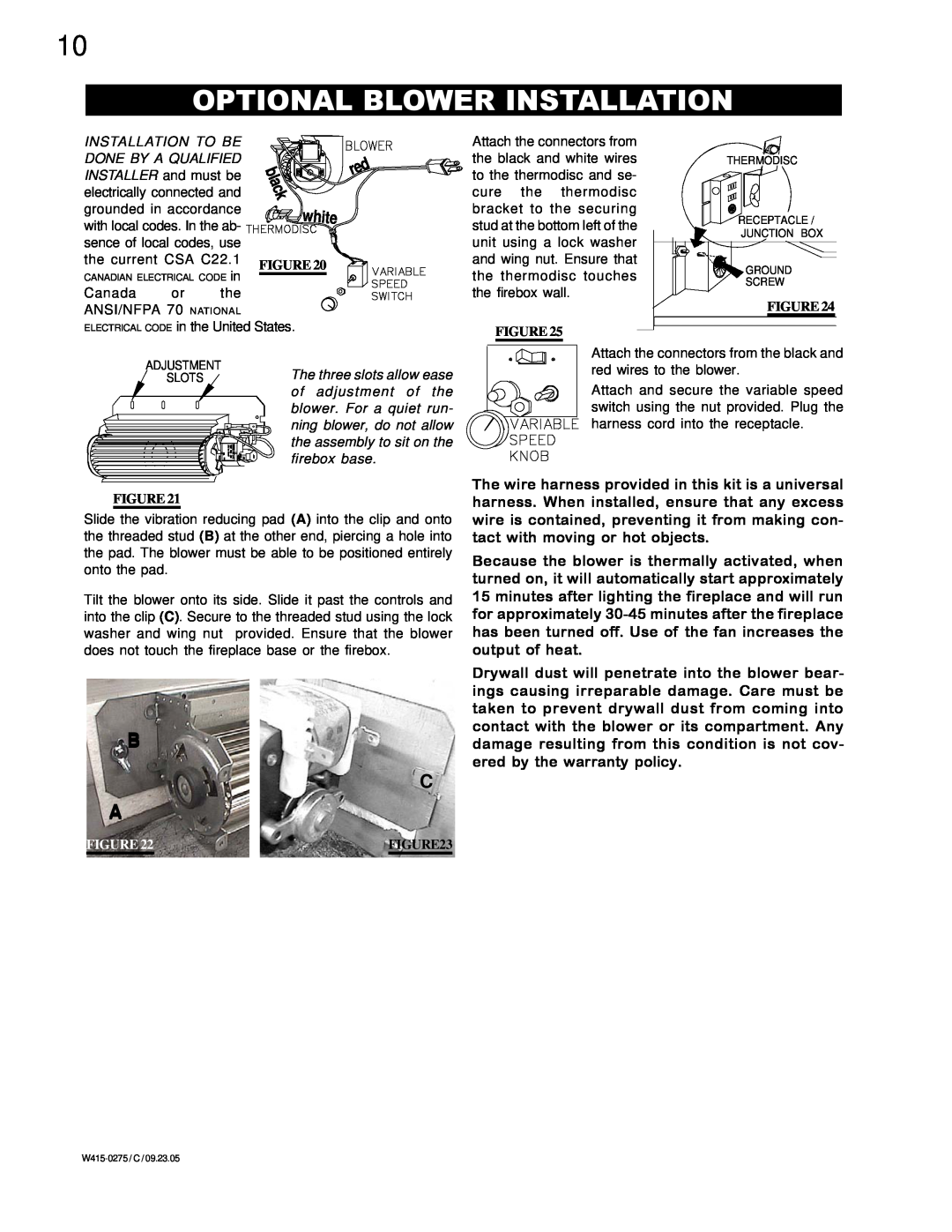 Napoleon Fireplaces BGNV36N, BGNV36P manual Optional Blower Installation, B C A, black, white, Figure 