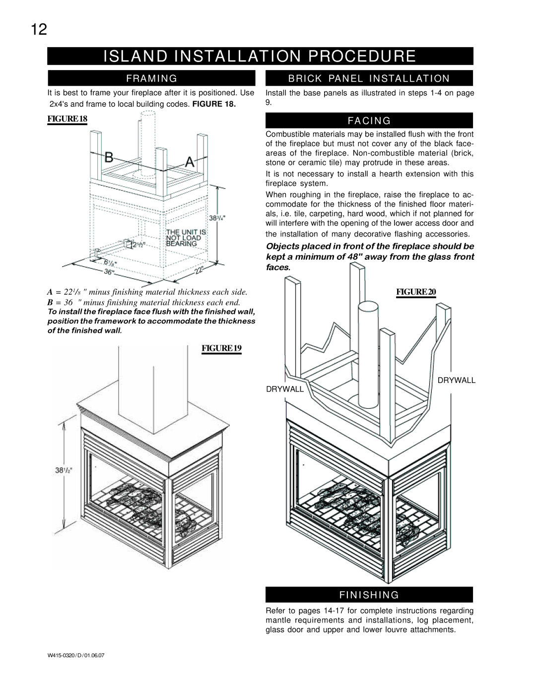 Napoleon Fireplaces BGNV40-P, BGNV40-N manual Island Installation Procedure 