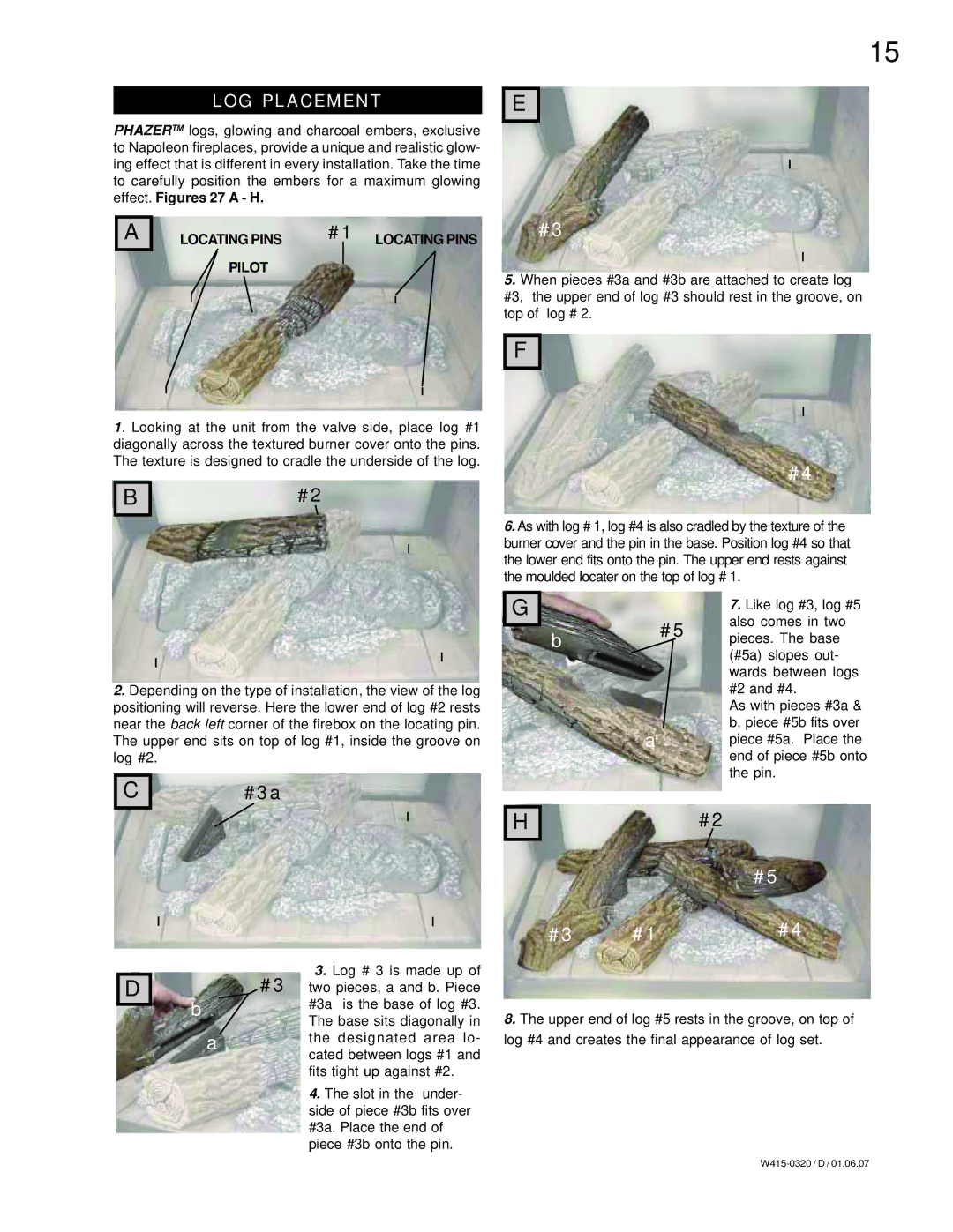 Napoleon Fireplaces BGNV40-N, BGNV40-P manual LOG Placement, Locating Pins Pilot 