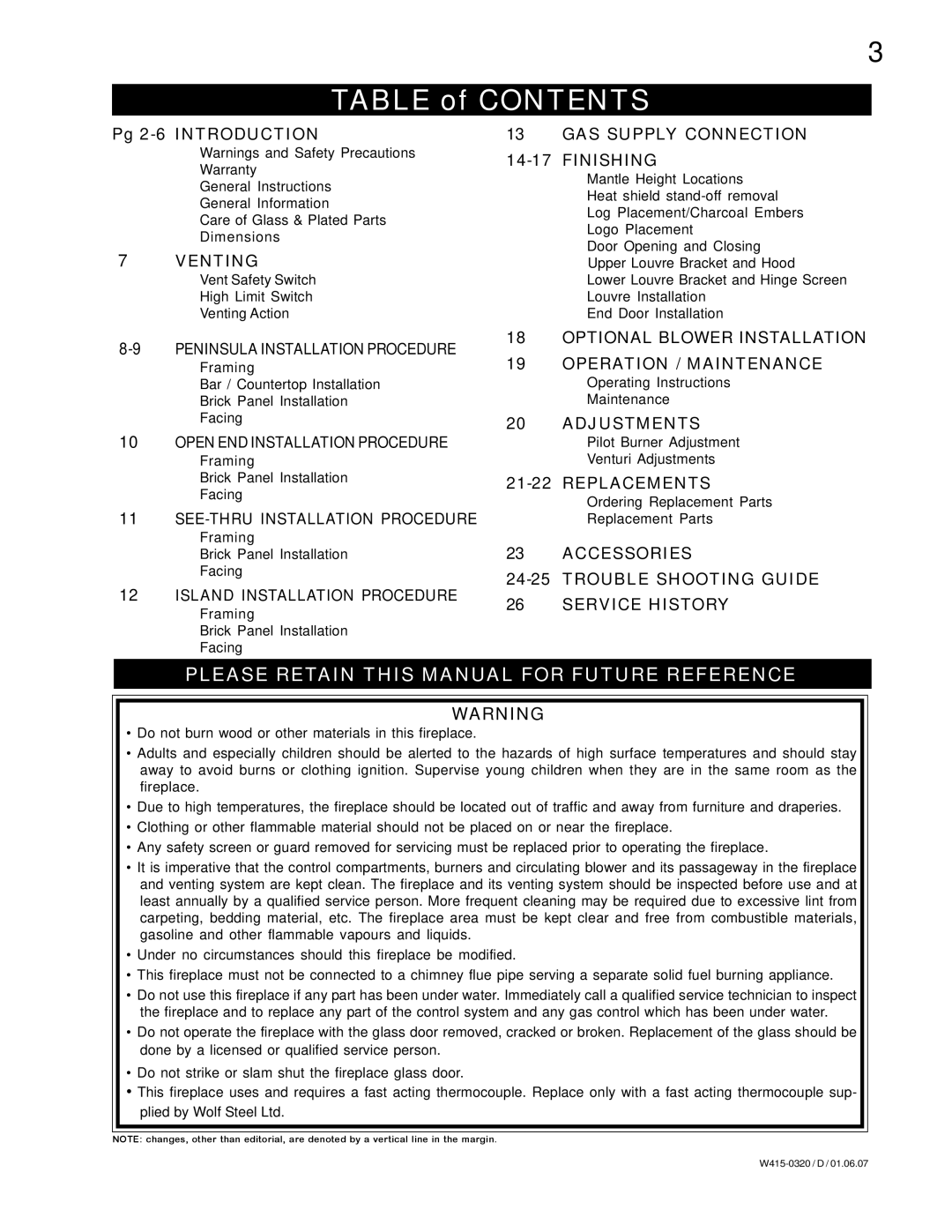 Napoleon Fireplaces BGNV40-N, BGNV40-P manual Table of Contents 