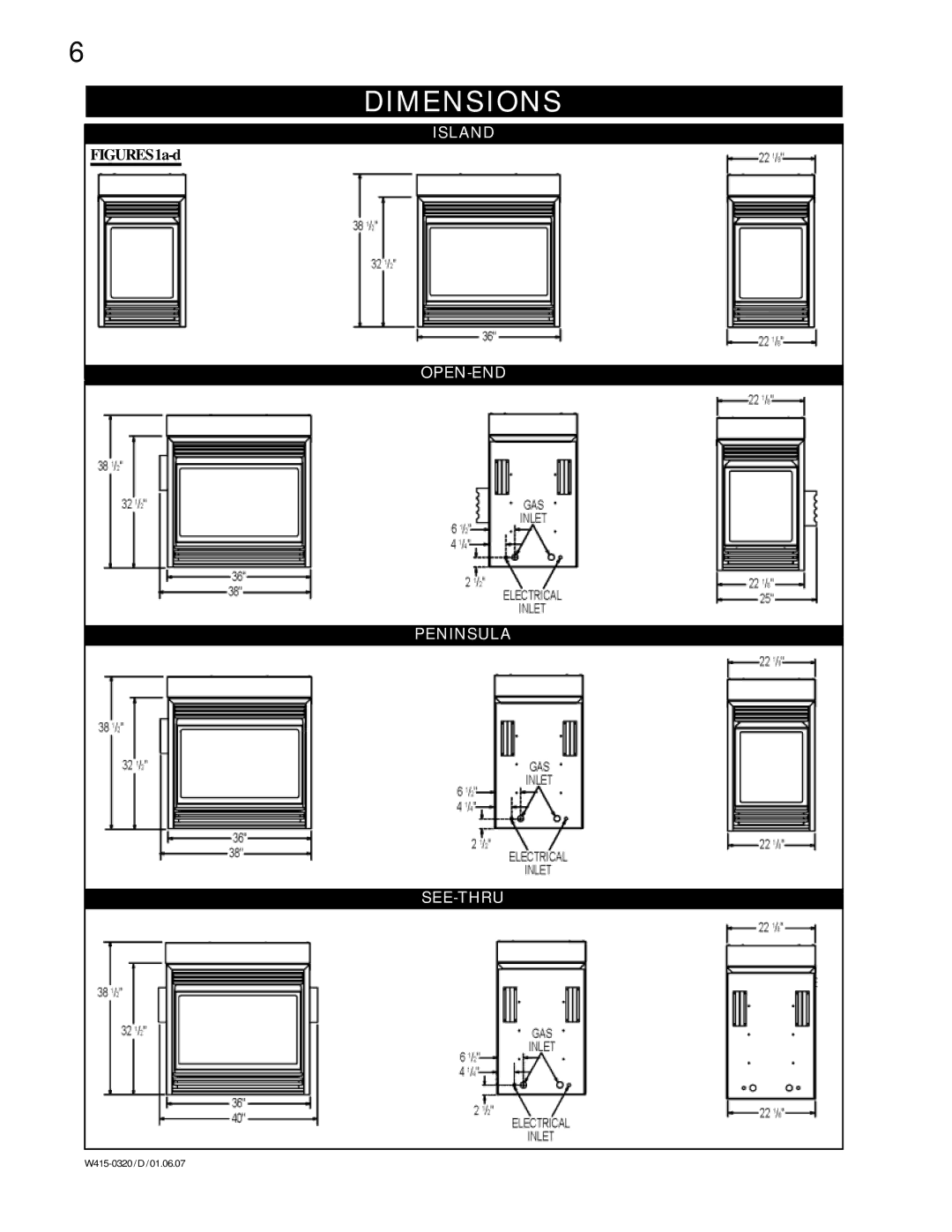 Napoleon Fireplaces BGNV40-P, BGNV40-N manual Dimensions, FIGURES1a-d 