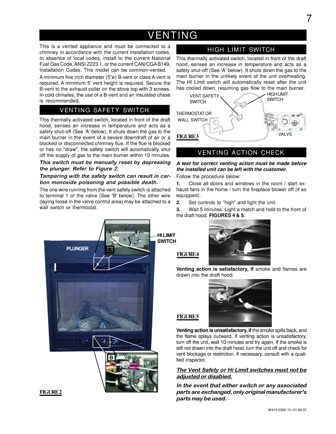 Napoleon Fireplaces BGNV40-N, BGNV40-P manual Venting Safety Switch, High Limit Switch, Venting Action Check 