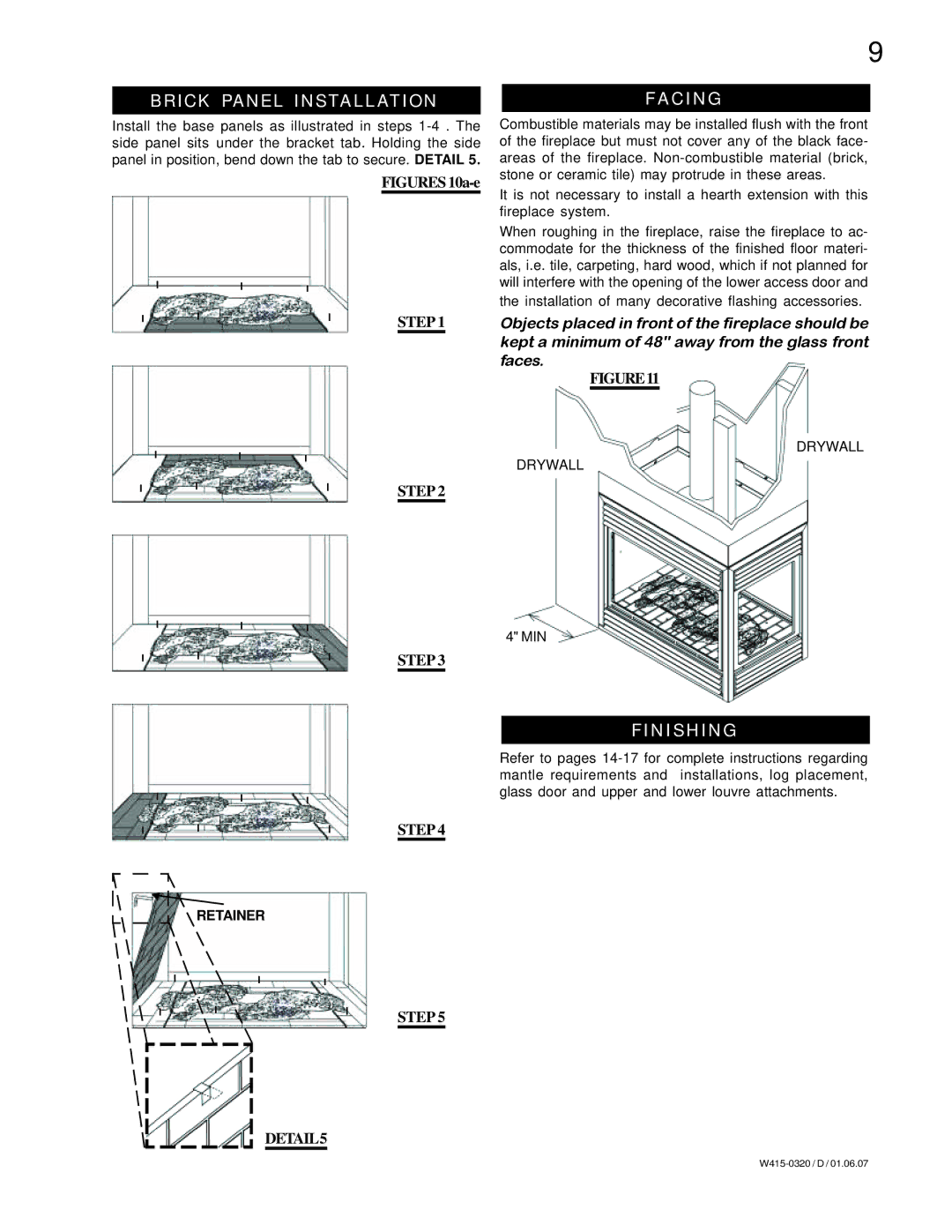 Napoleon Fireplaces BGNV40-N, BGNV40-P manual Brick Panel Installation, Facing, Finishing 