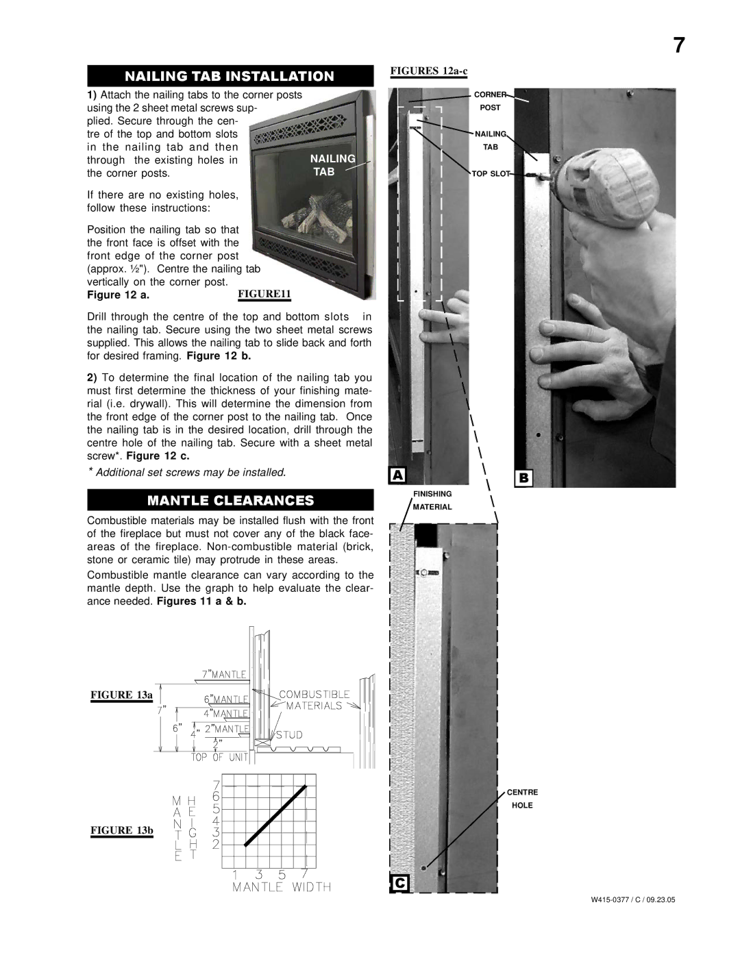 Napoleon Fireplaces BGNV42P, BGNV42N manual Nailing TAB Installation, Mantle Clearances 