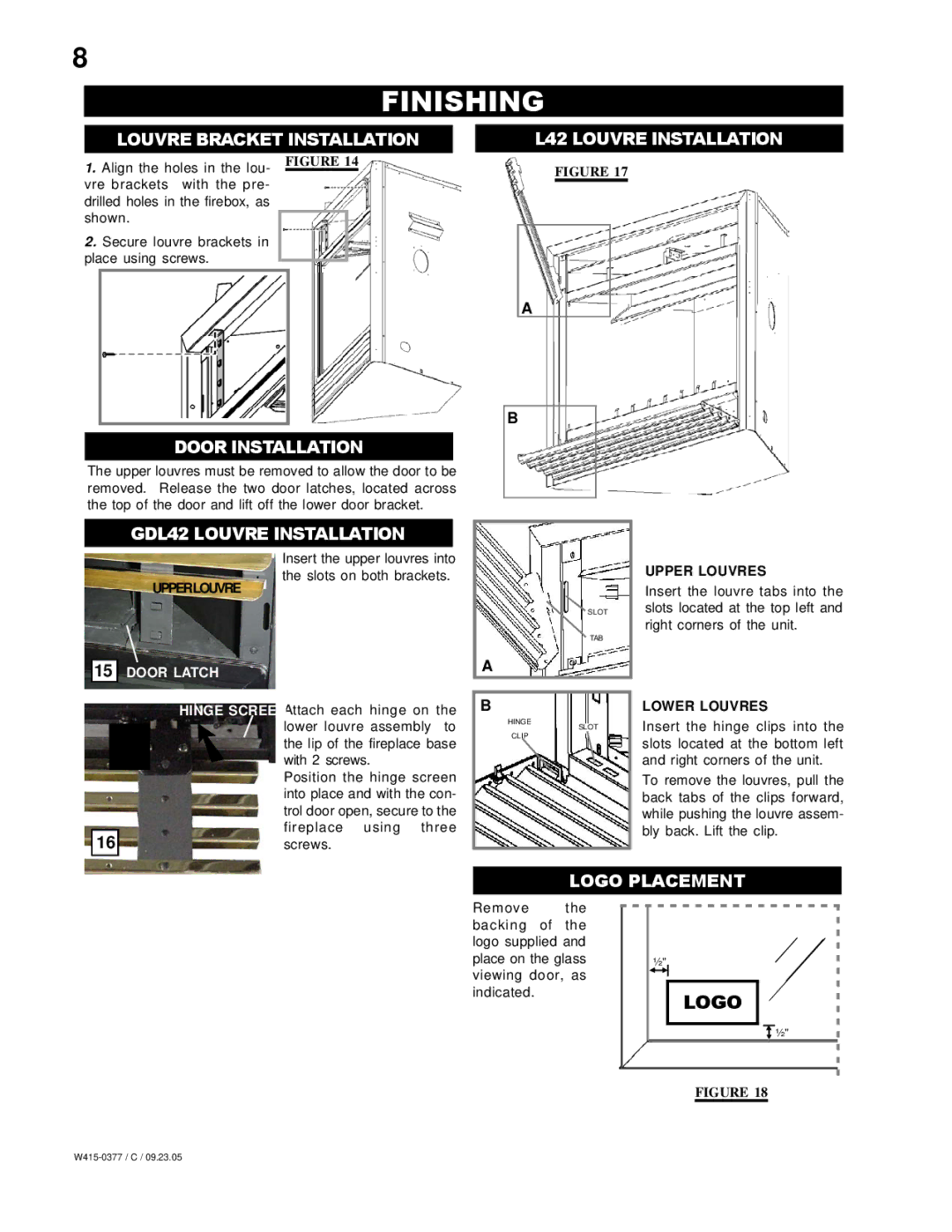 Napoleon Fireplaces BGNV42N, BGNV42P Finishing, Louvre Bracket Installation, L42 Louvre Installation Door Installation 