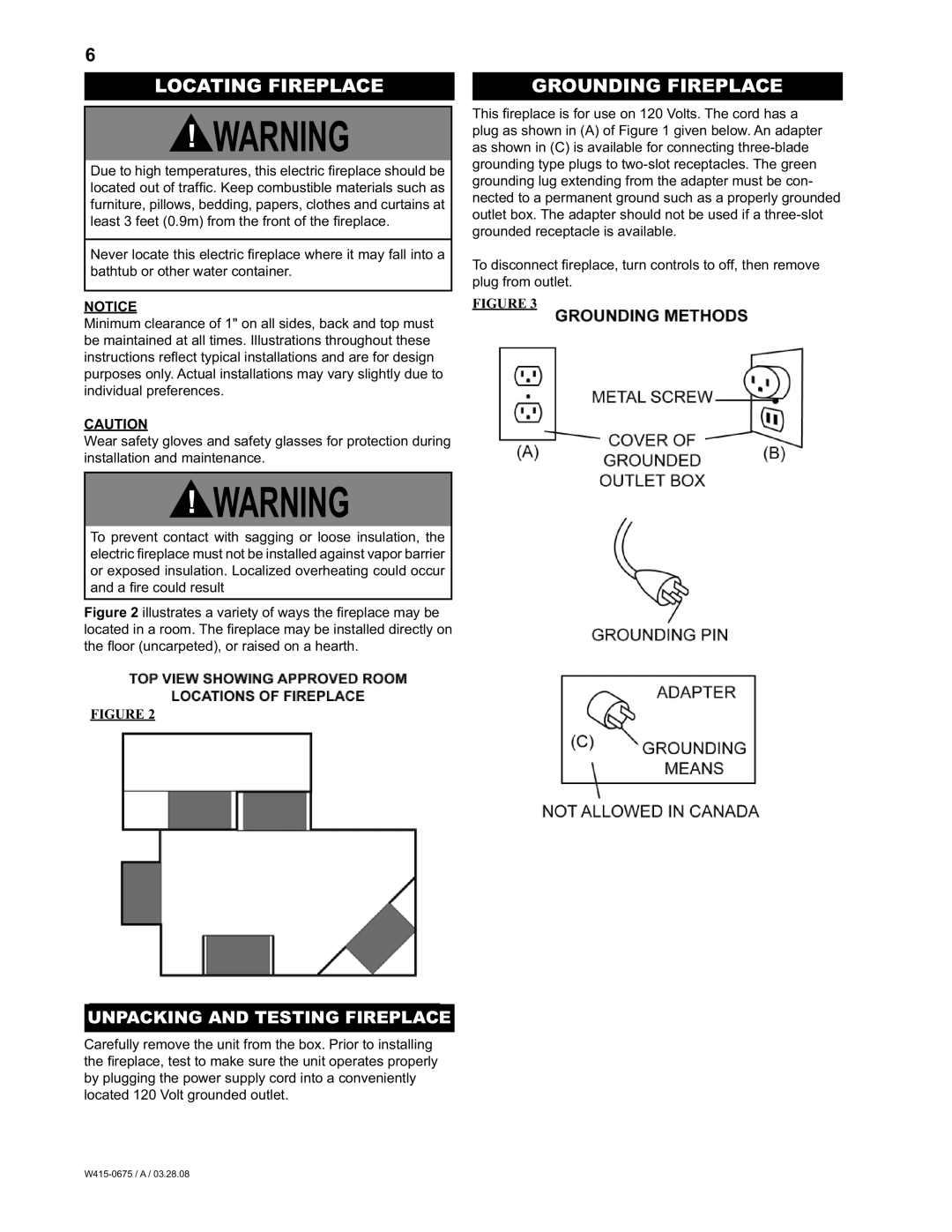 Napoleon Fireplaces EF30 manual Locating Fireplace, Grounding Fireplace 