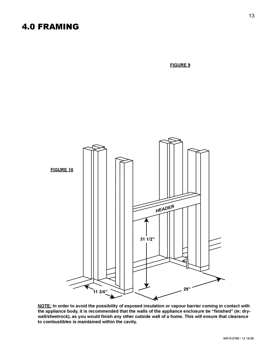 Napoleon Fireplaces EF30G manual Framing 