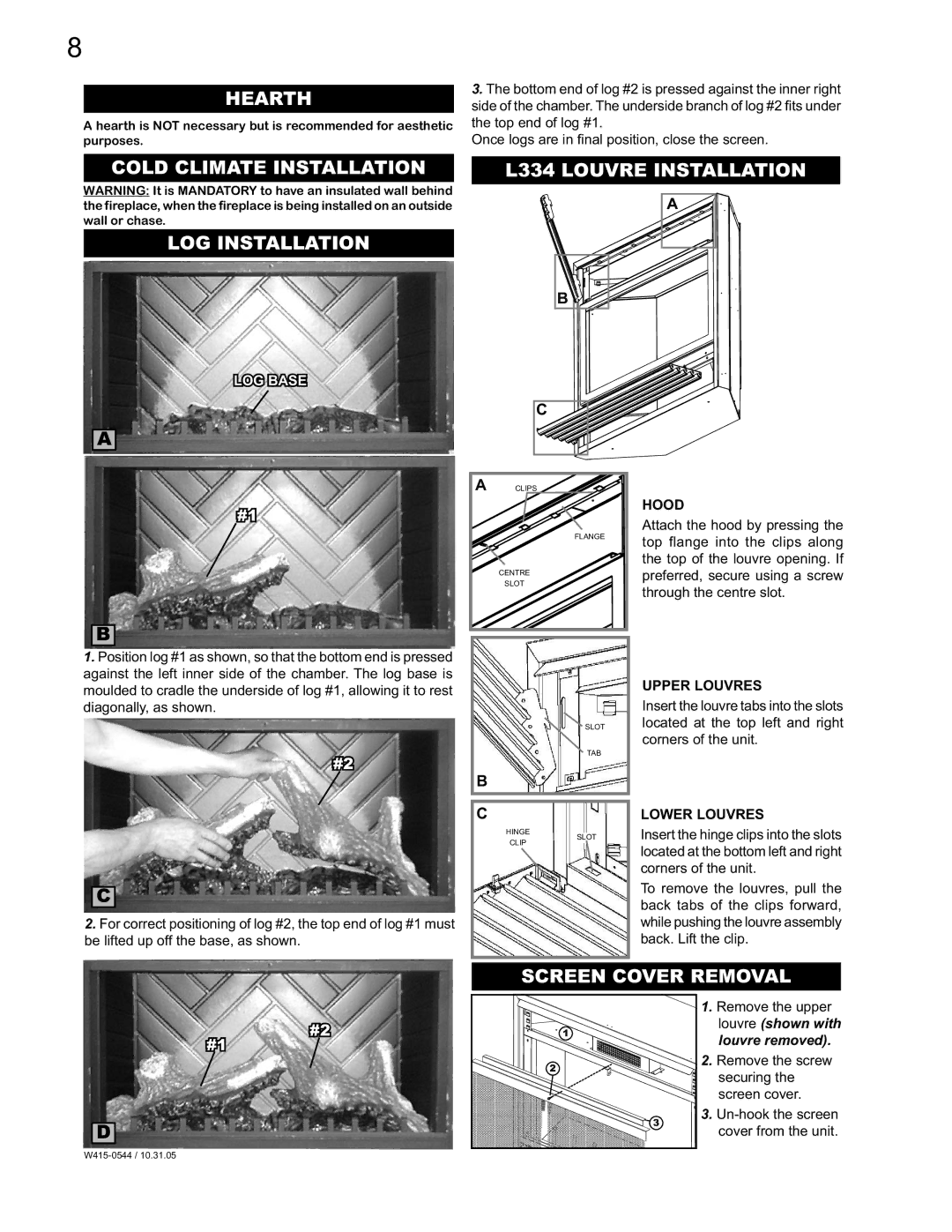 Napoleon Fireplaces EF36H manual Hearth, Screen Cover Removal 