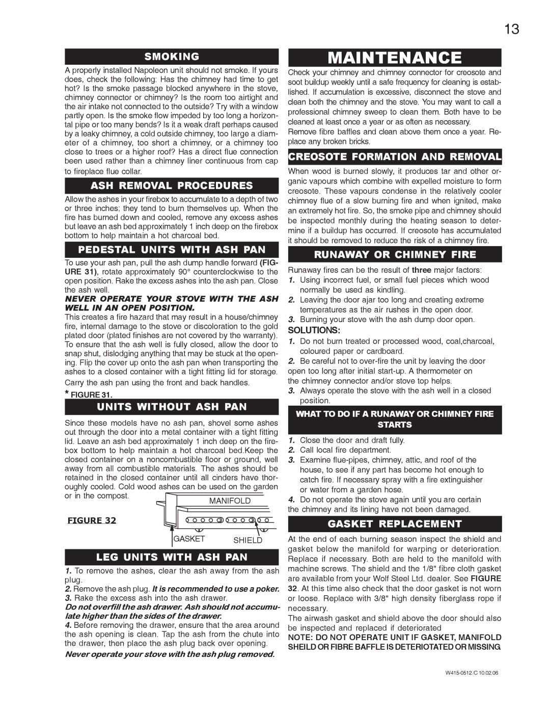 Napoleon Fireplaces EPA1100L, EPI 1402, EPA1400L, EPA1900, EPA1150, EPA1100C specifications Maintenance 