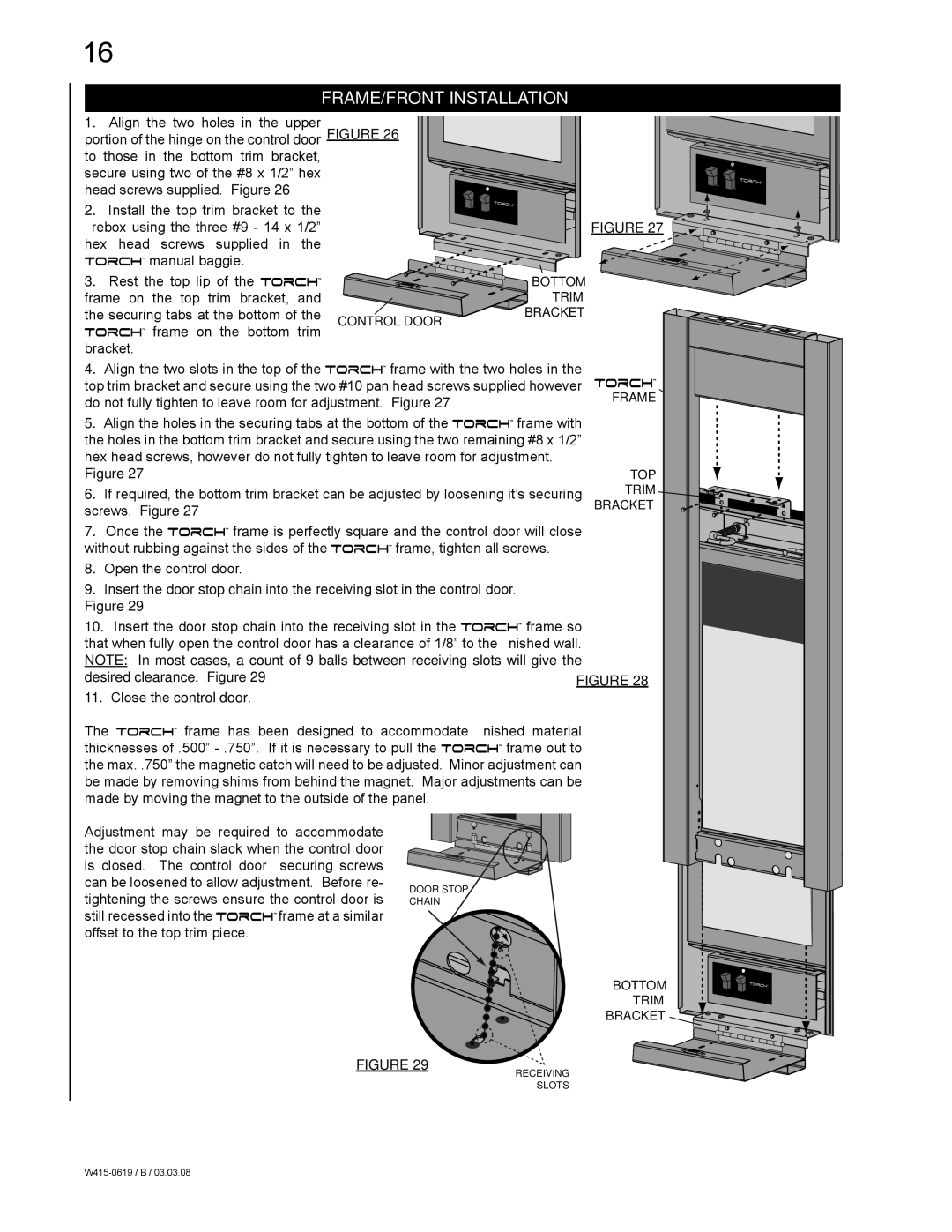 Napoleon Fireplaces GT8P, Fireplace, GT8N manual FRAME/FRONT Installation, Close the control door 