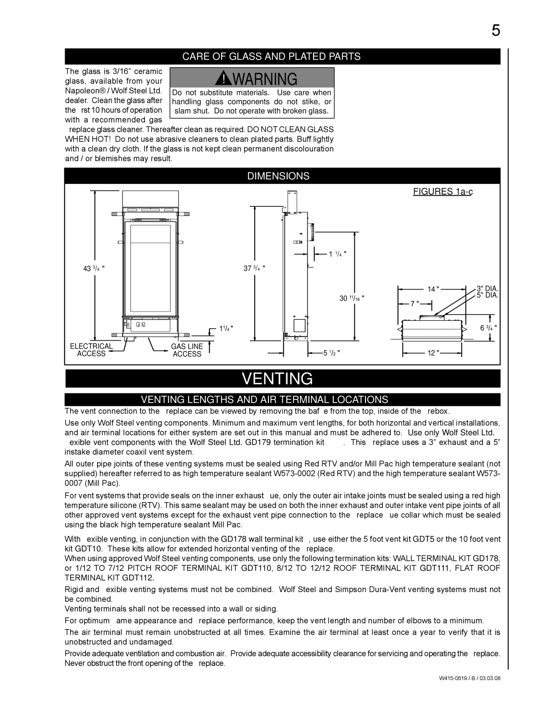 Napoleon Fireplaces GT8N, Fireplace, GT8P manual Venting Lengths and AIR Terminal Locations 