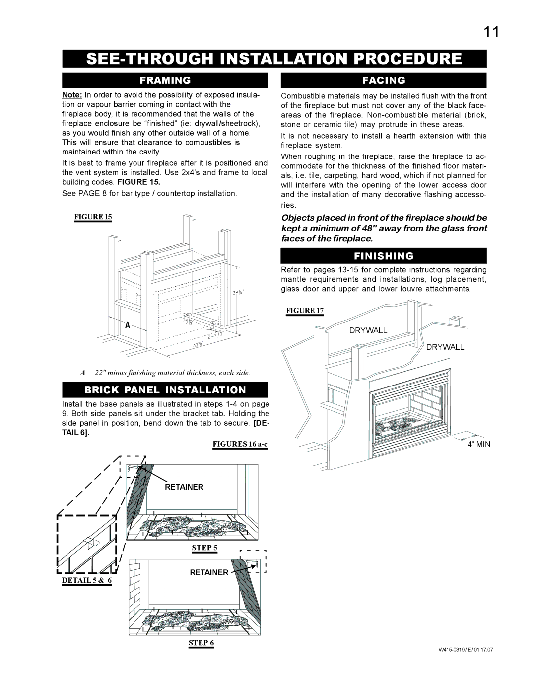 Napoleon Fireplaces fireplaces manual SEE-THROUGH Installation Procedure, Framing Facing, Tail 