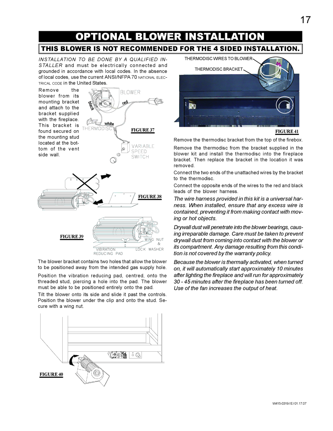 Napoleon Fireplaces fireplaces manual Optional Blower Installation, White 