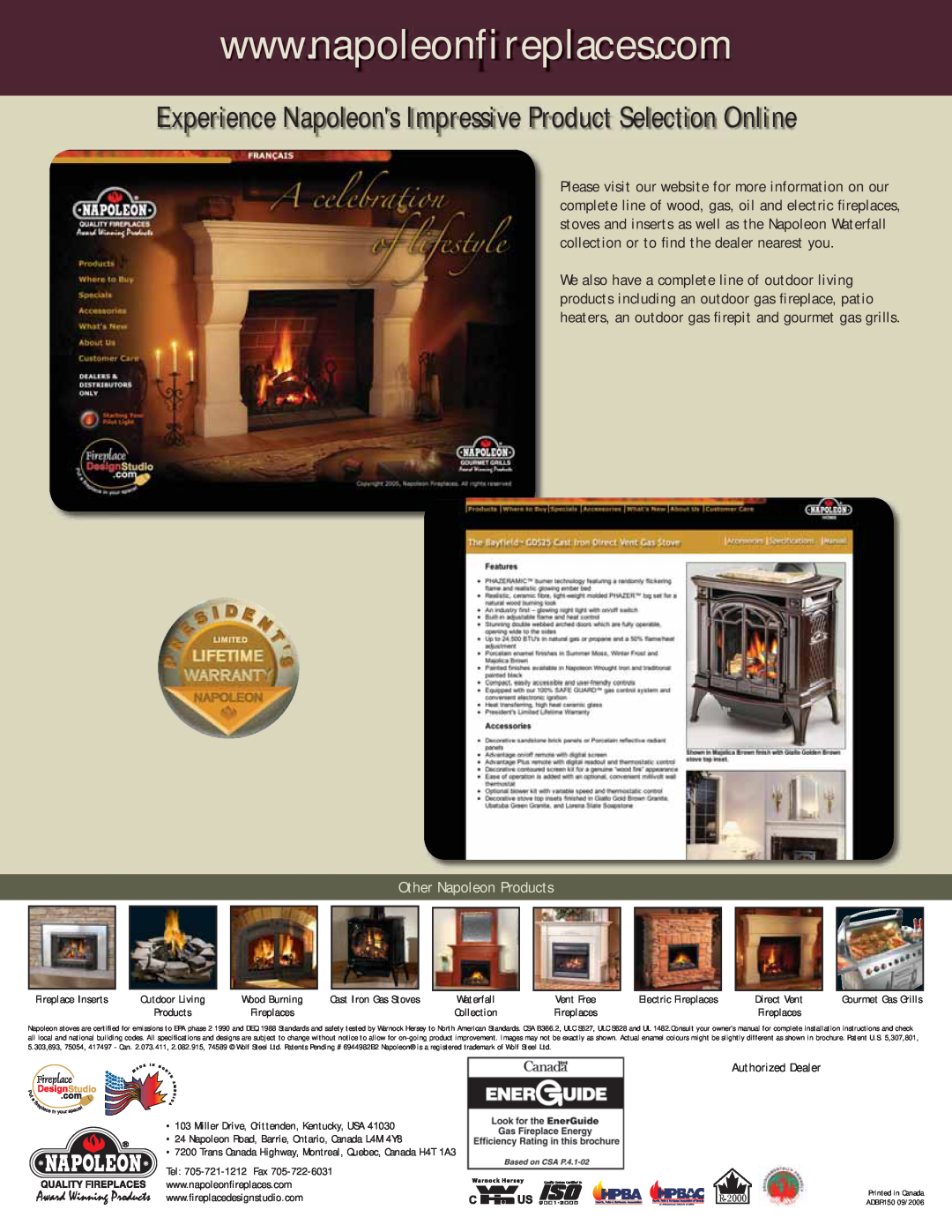 Napoleon Fireplaces Gas Burning Stoves manual Other Napoleon Products 