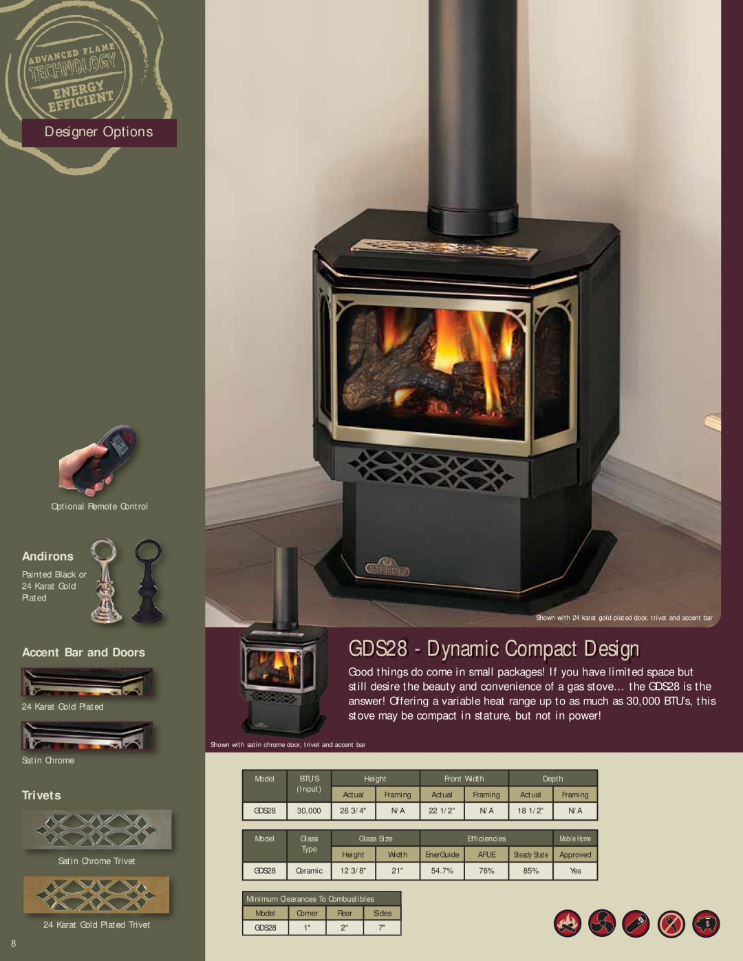 Napoleon Fireplaces Gas Burning Stoves GDS28 - Dynamic Compact Design, Accent Bar and Doors, Trivets, Designer Options 