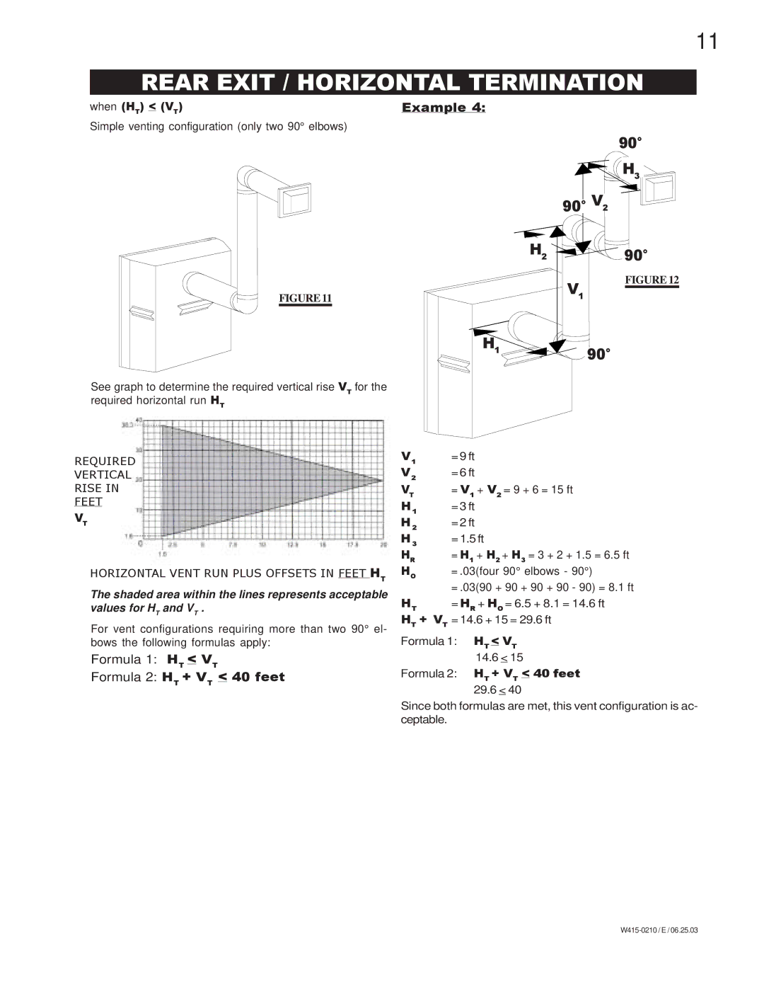 Napoleon Fireplaces BGD36PTR, GD36NTR manual Rear Exit / Horizontal Termination, Formula 1 HT VT Formula 2 HT + VT 40 feet 