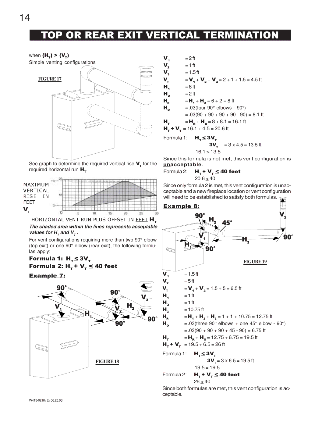 Napoleon Fireplaces BGD36NTR, BGD36PTR manual Formula 1 HT 3VT Formula 2 HT + VT 40 feet Example 