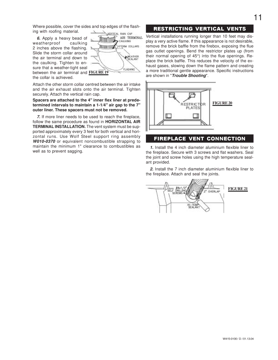 Napoleon Fireplaces GD45-P, GD45-N manual Restricting Vertical Vents, Fireplace Vent Connection 