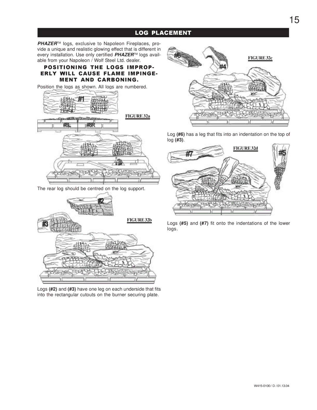 Napoleon Fireplaces GD45-P, GD45-N manual LOG Placement 