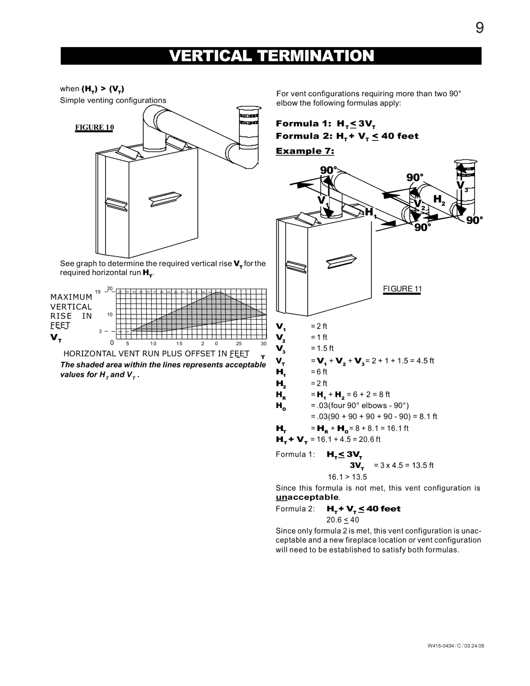 Napoleon Fireplaces GD70PT-S, GD70NT-S manual Formula 1 H T 3V T Formula 2 H T + V T 40 feet Example 