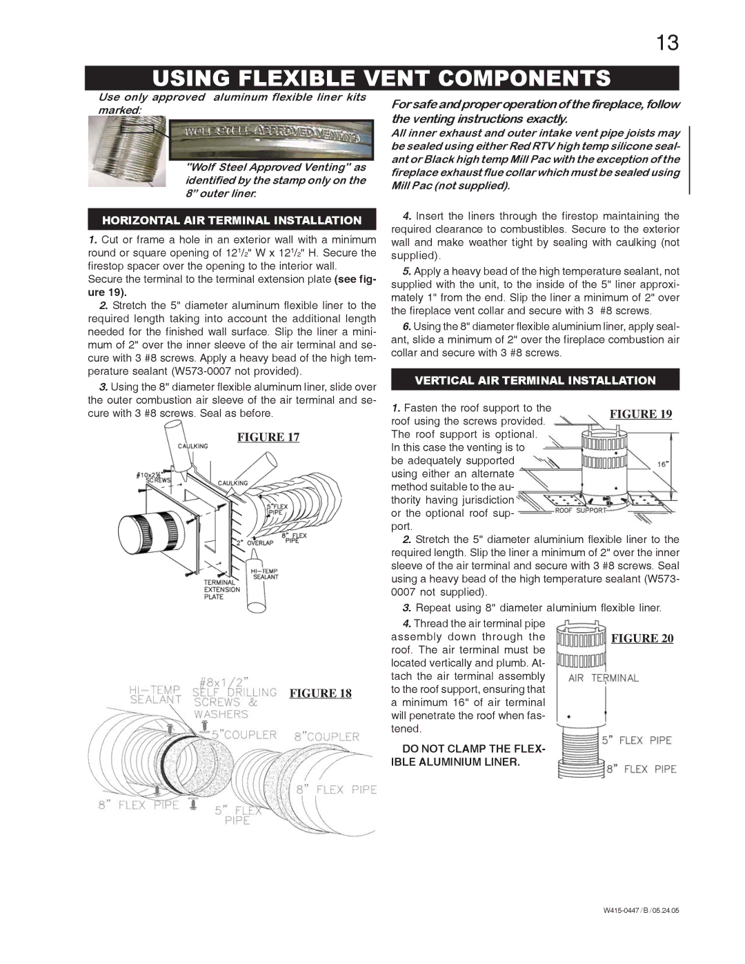 Napoleon Fireplaces GD80NT, GD80PT manual Using Flexible Vent Components, Horizontal AIR Terminal Installation 