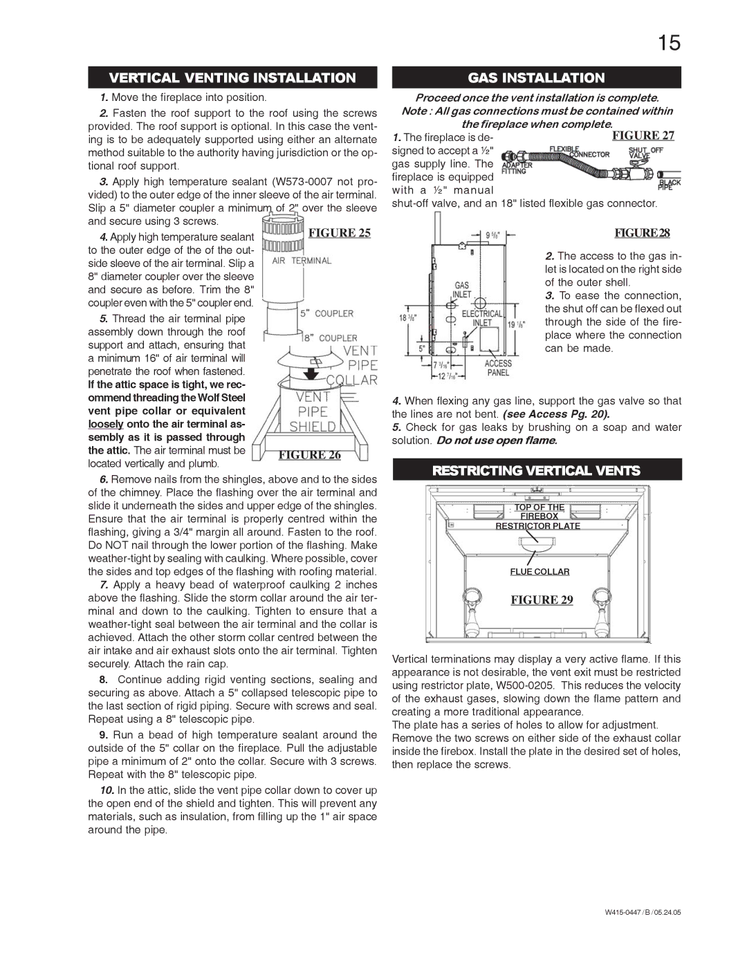 Napoleon Fireplaces GD80NT, GD80PT manual Vertical Venting Installation GAS Installation, Restricting Vertical Vents 