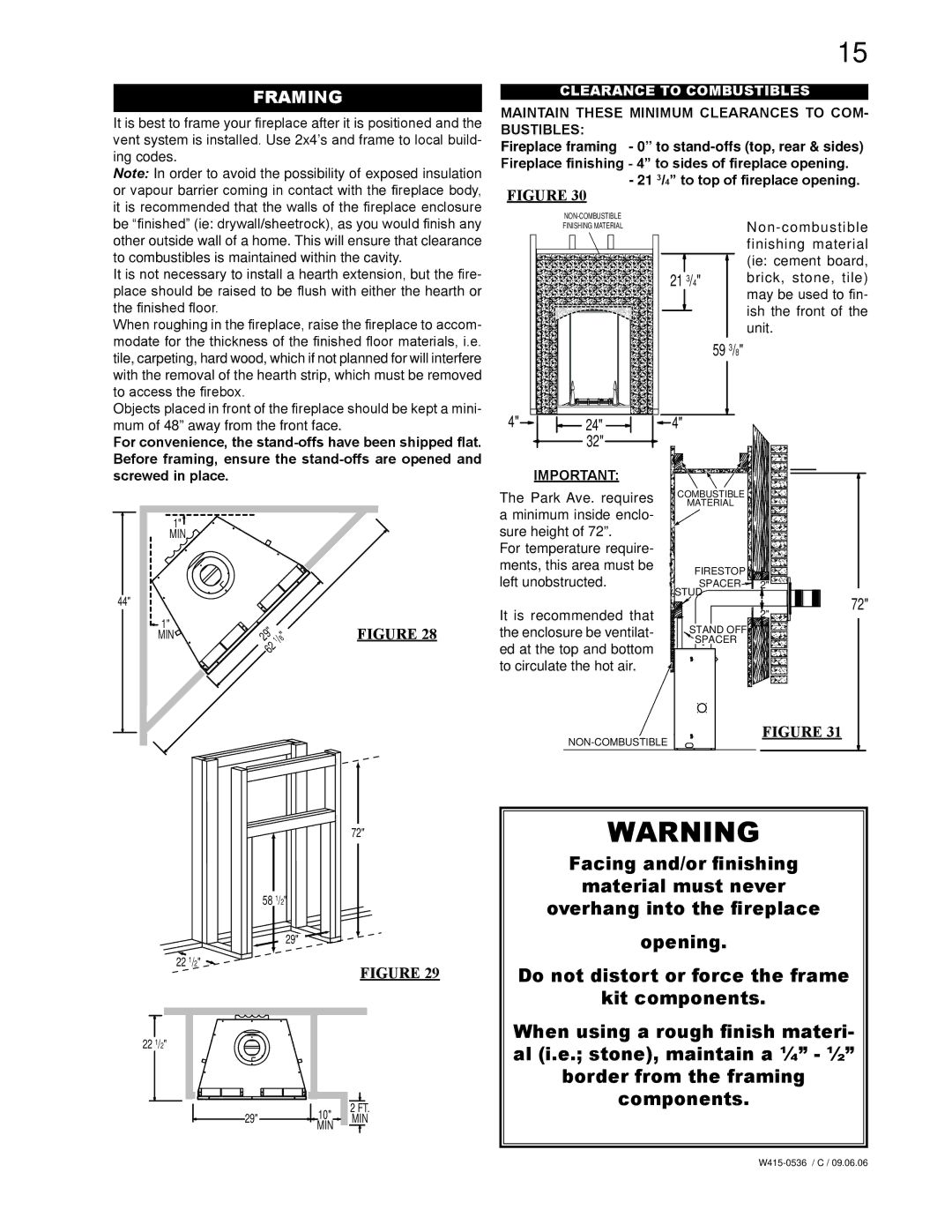 Napoleon Fireplaces GD82NT, GD82PT manual Framing, Clearance to Combustibles 