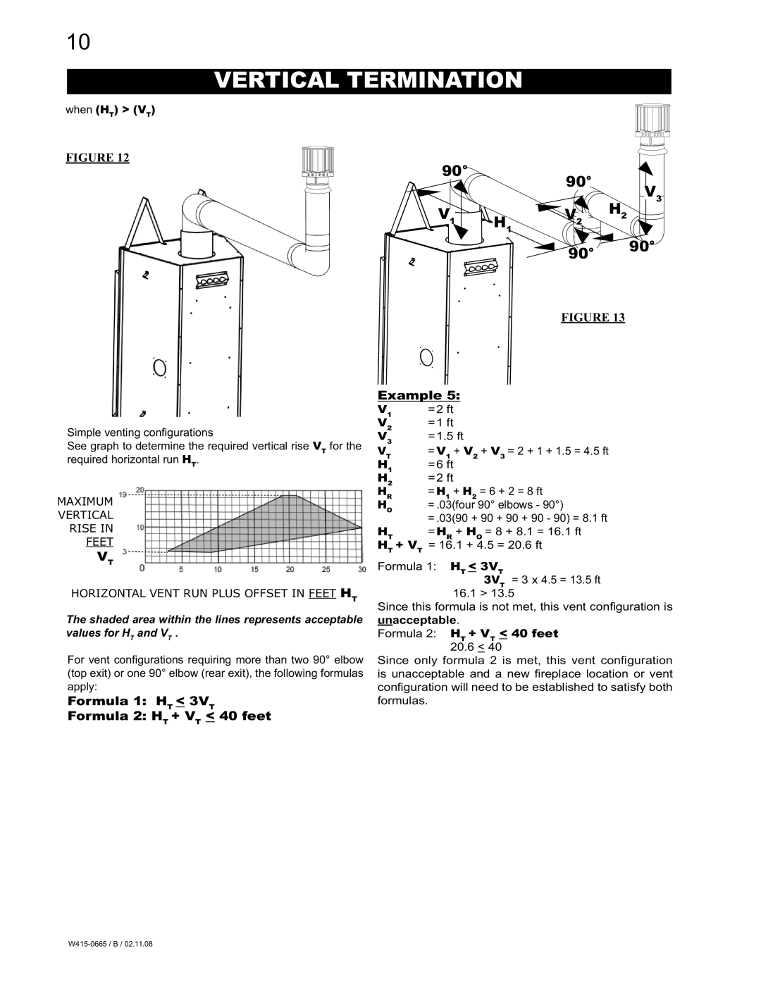 Napoleon Fireplaces GD82PT-PA, GD82NT-PA manual Formula 1 HT 3VT Formula 2 HT + VT 40 feet Example 