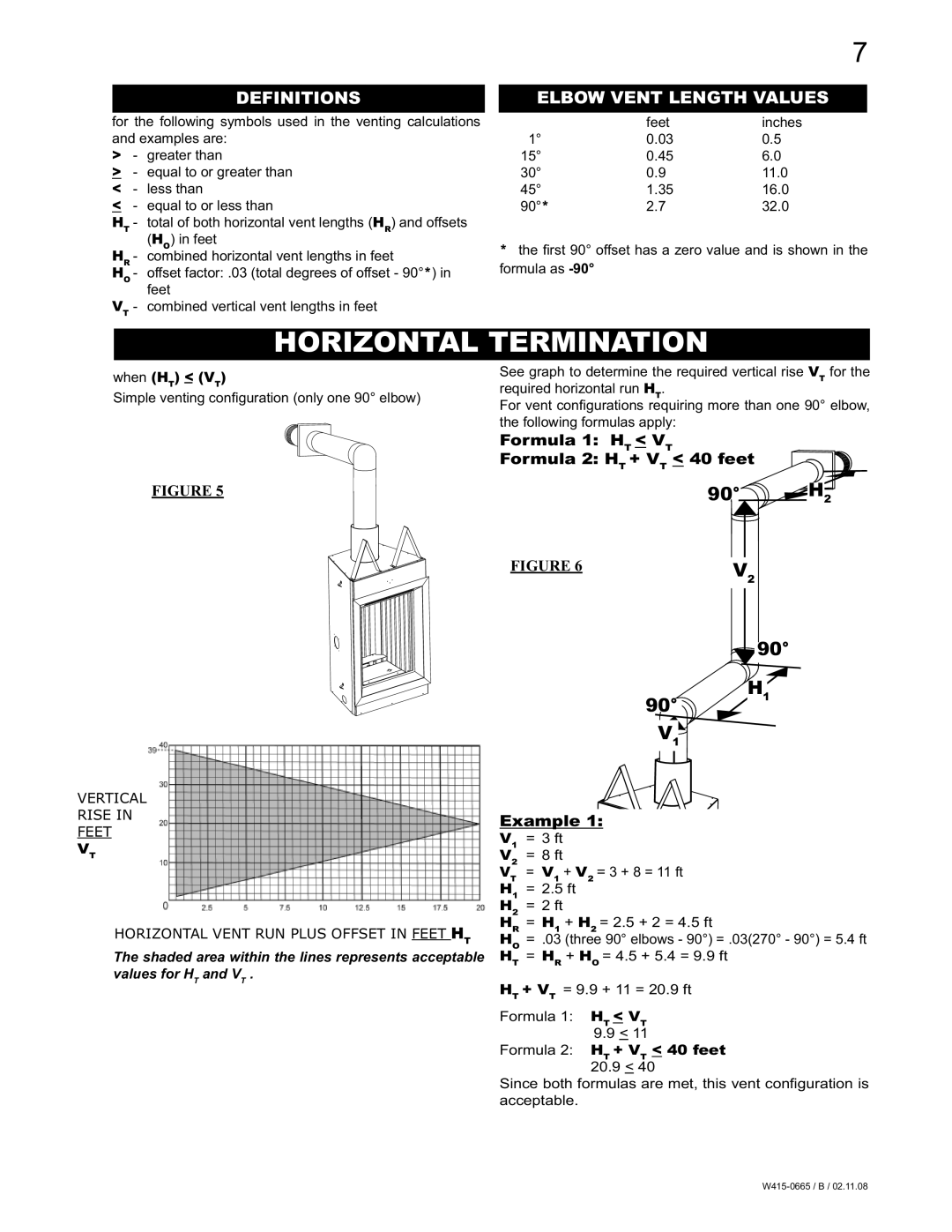 Napoleon Fireplaces GD82NT-PA, GD82PT-PA manual Horizontal Termination, Definitions, Elbow Vent Length Values 