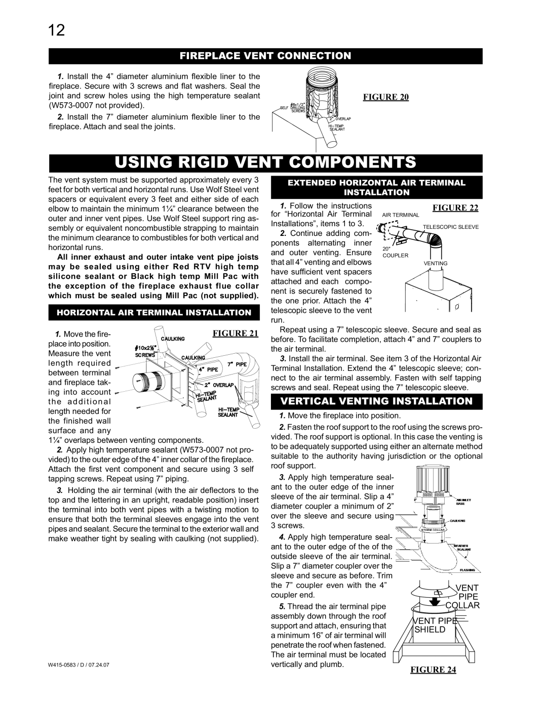 Napoleon Fireplaces GD82PT-T manual Using Rigid Vent Components, Fireplace Vent Connection, Vertical Venting Installation 