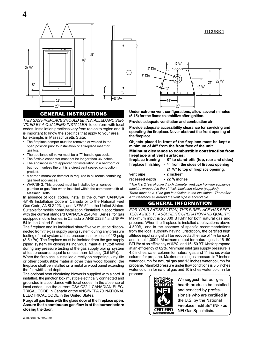 Napoleon Fireplaces GD82PT-T, GD82NT-T manual General Instructions, General Information 