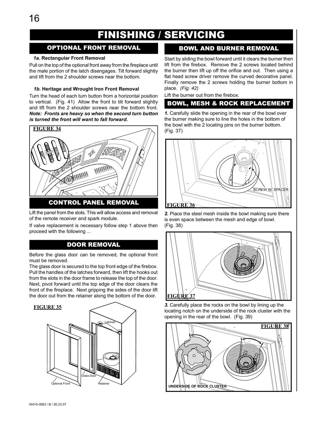 Napoleon Fireplaces GD82PT-T, GD82NT-T manual Finishing / Servicing 