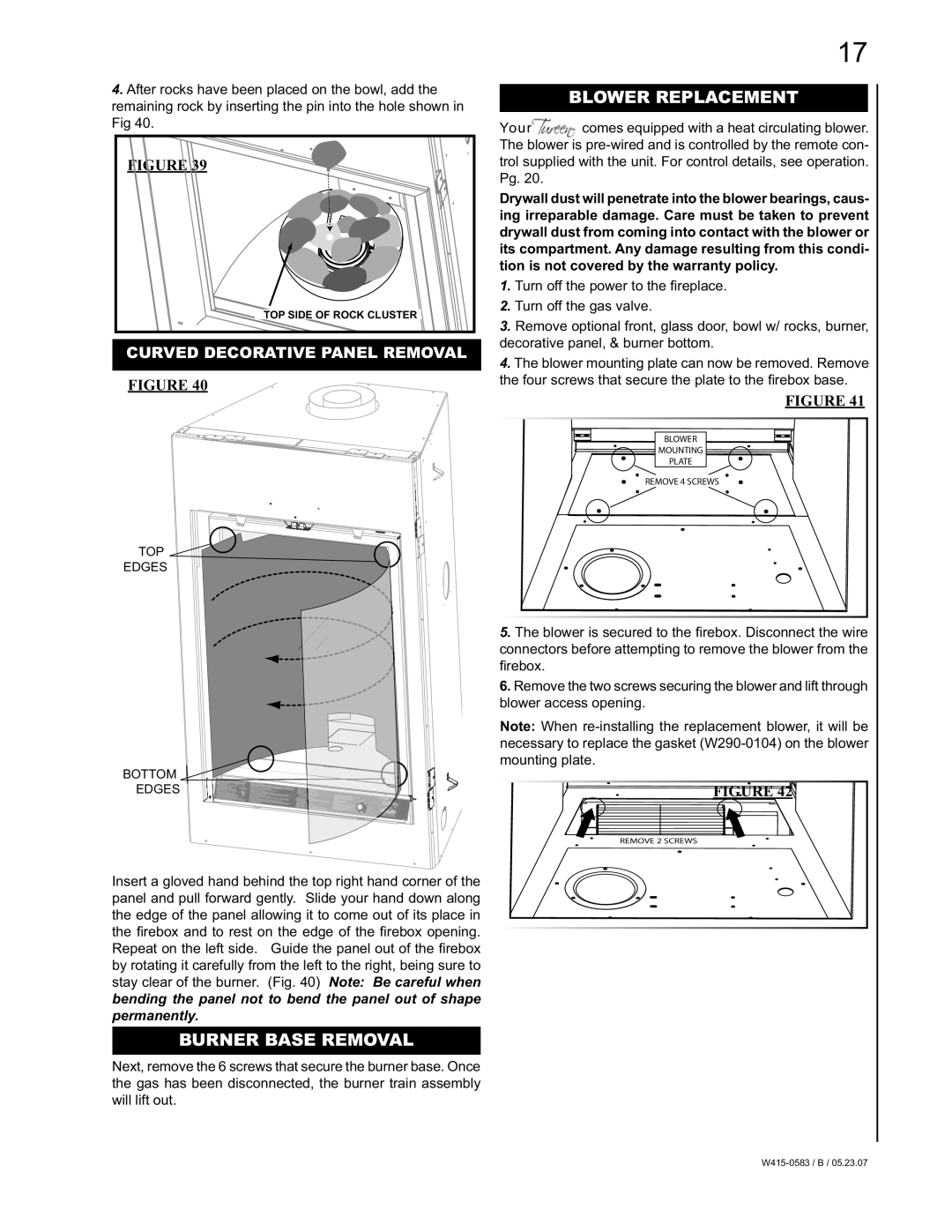 Napoleon Fireplaces GD82NT-T, GD82PT-T manual Blower Replacement, Burner Base Removal 