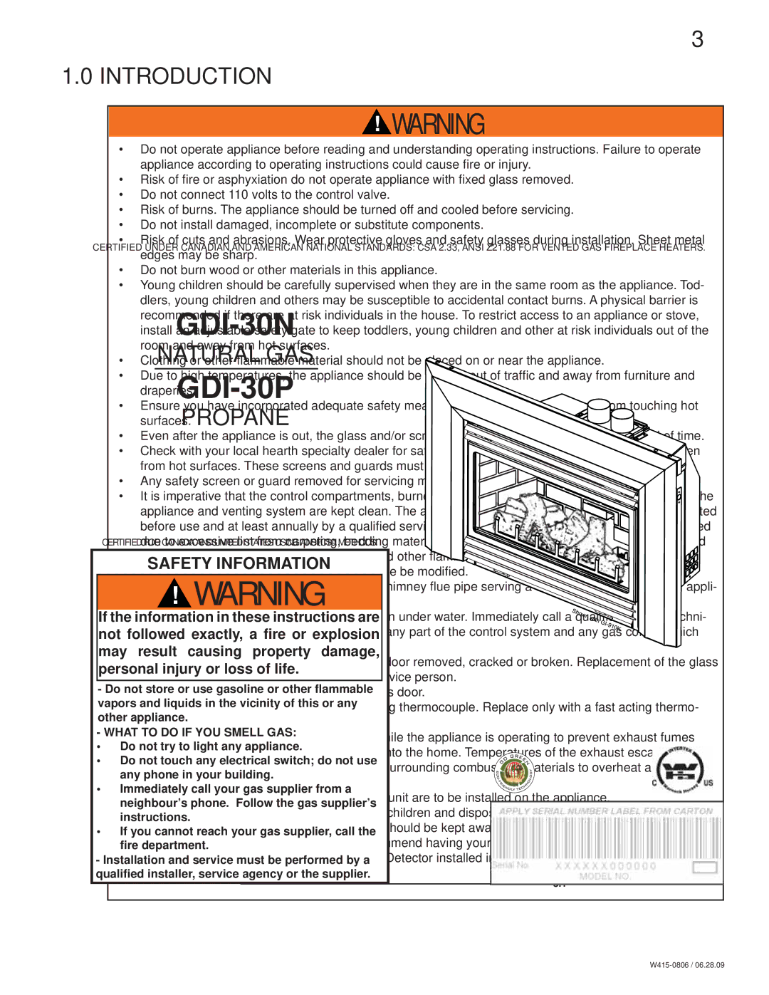 Napoleon Fireplaces GDI30 manual Introduction 