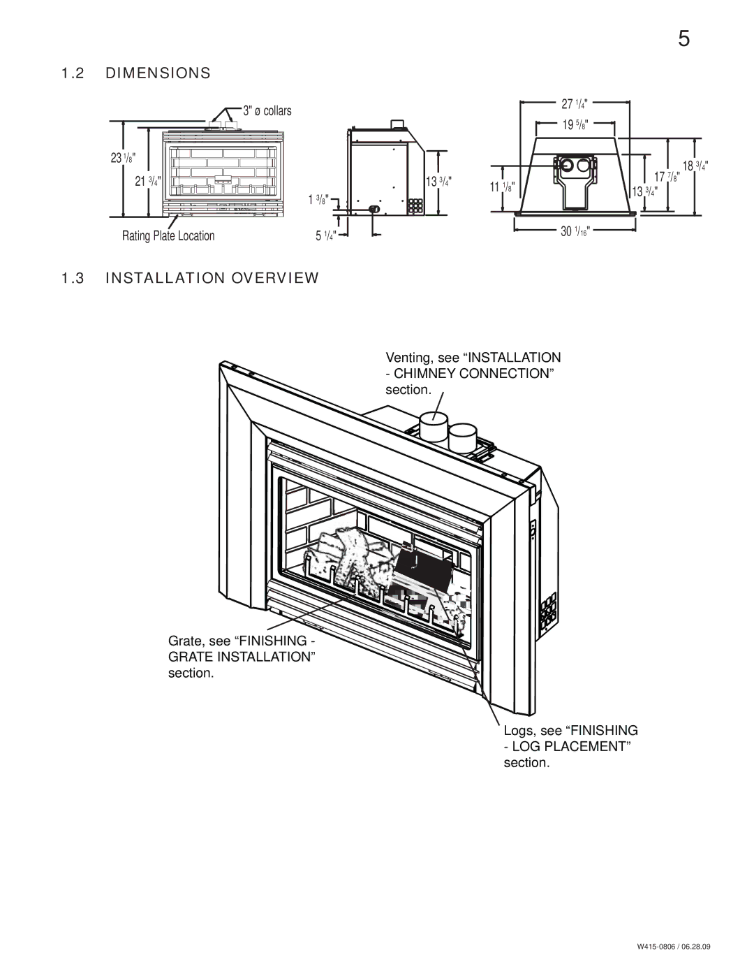 Napoleon Fireplaces GDI30 manual Dimensions, Installation Overview 