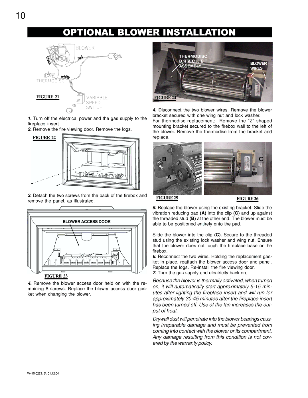 Napoleon Fireplaces GDIZC-P, GDIZC-N manual Optional Blower Installation, White 