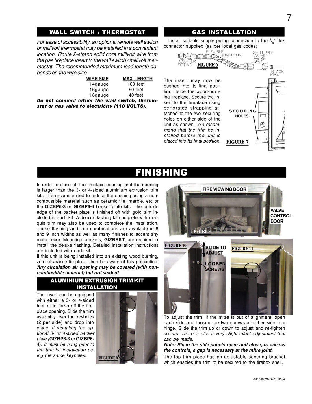 Napoleon Fireplaces GDIZC-N, GDIZC-P manual Finishing 