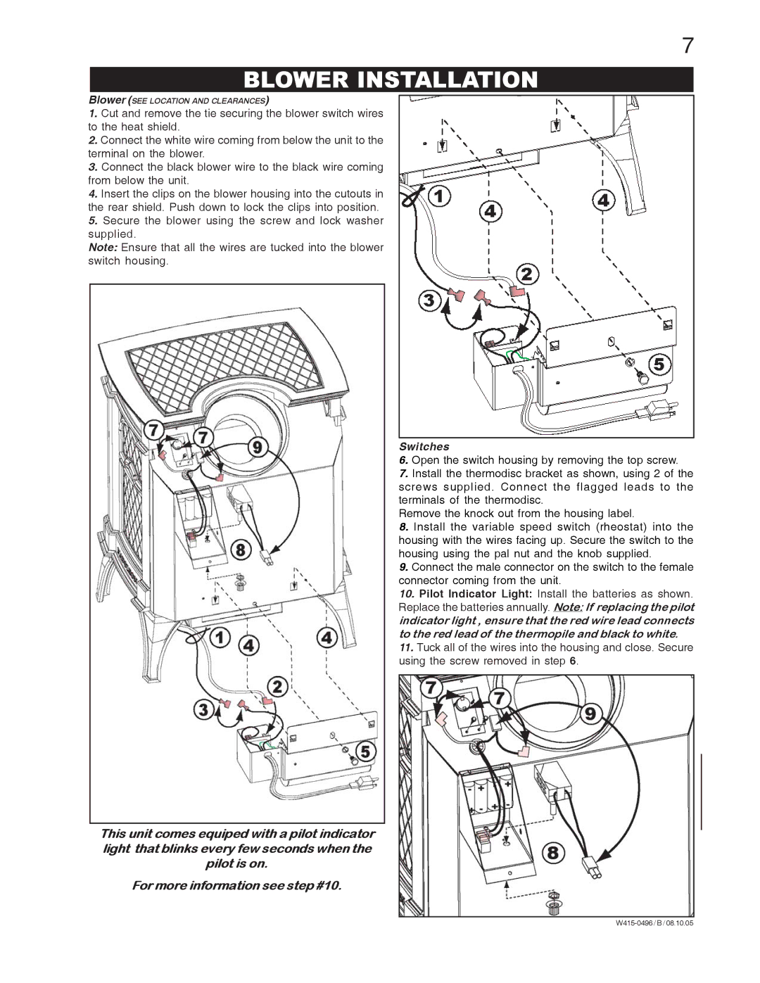 Napoleon Fireplaces Arlington GDS20N, GDS20P manual Blower Installation, Switches 