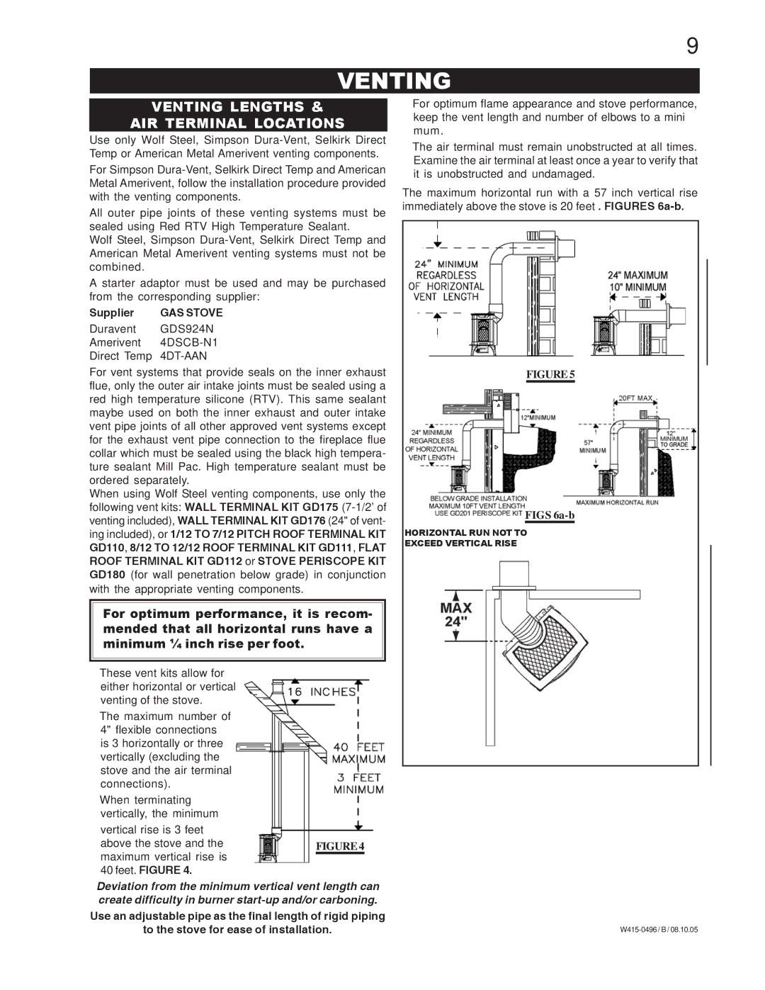 Napoleon Fireplaces Arlington GDS20N, GDS20P manual Venting Lengths AIR Terminal Locations 