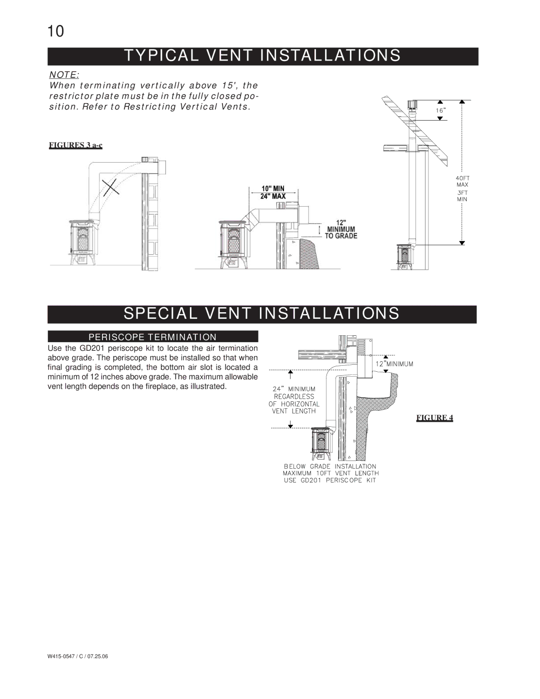 Napoleon Fireplaces GDS25N, GDS25P manual Typical Vent Installations, Special Vent Installations 