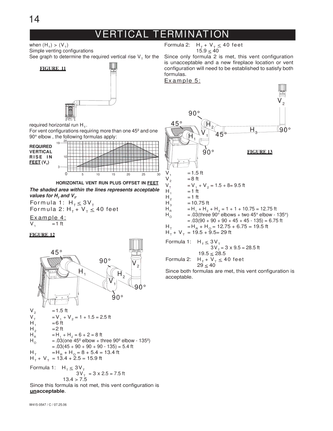 Napoleon Fireplaces GDS25N, GDS25P manual 3VT, + VT =HR + HO = 8 + 5.4 = 13.4 ft = 13.4 + 2.5 = 15.9 ft 