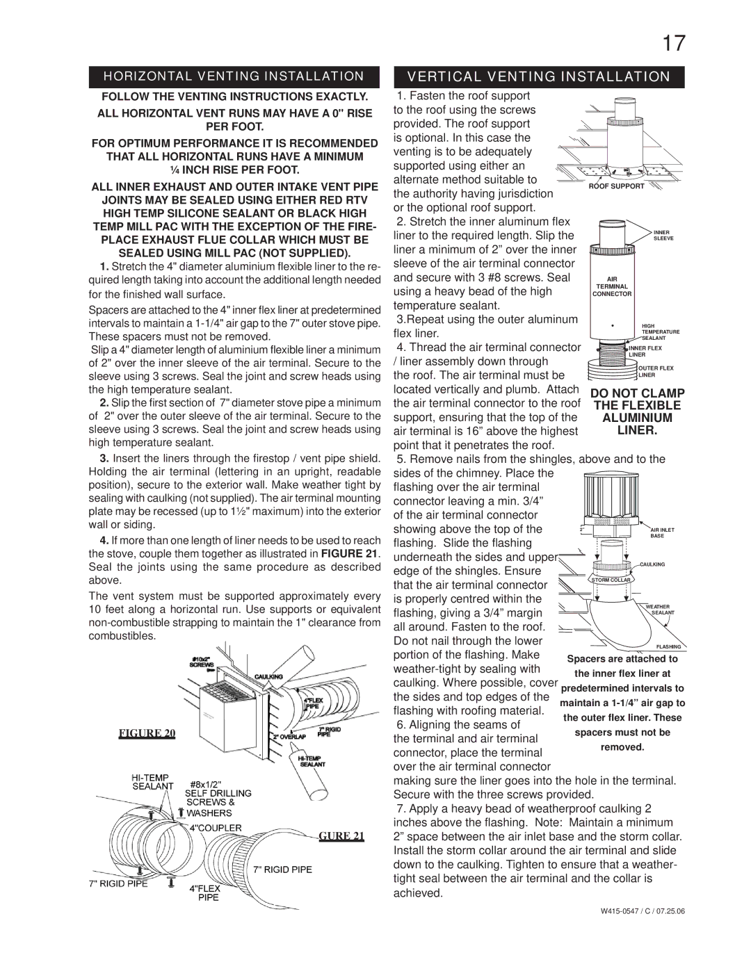 Napoleon Fireplaces GDS25P, GDS25N manual Vertical Venting Installation, Horizontal Venting Installation 