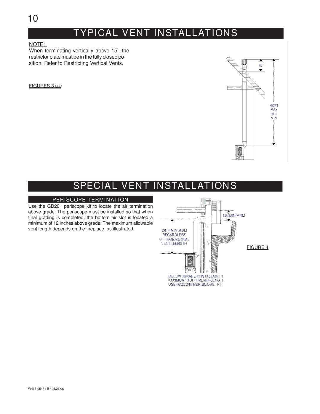 Napoleon Fireplaces GDS25N GDS25P manual Typical Vent Installations, Special Vent Installations 