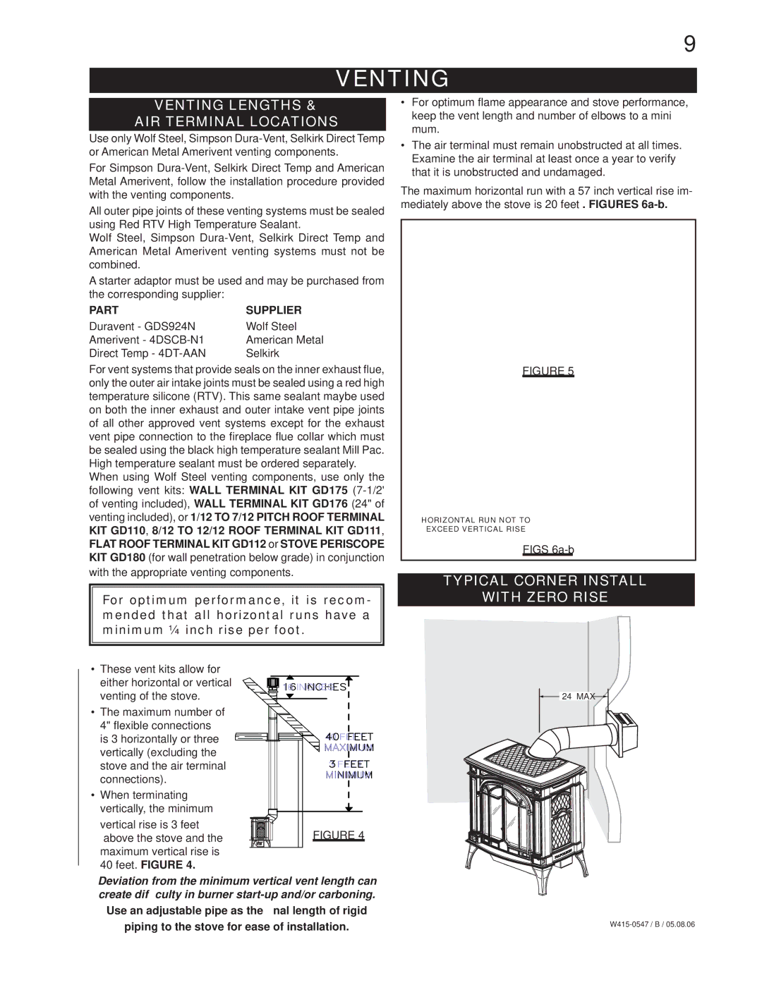 Napoleon Fireplaces GDS25N GDS25P manual Venting Lengths AIR Terminal Locations, Typical Corner Install With Zero Rise 