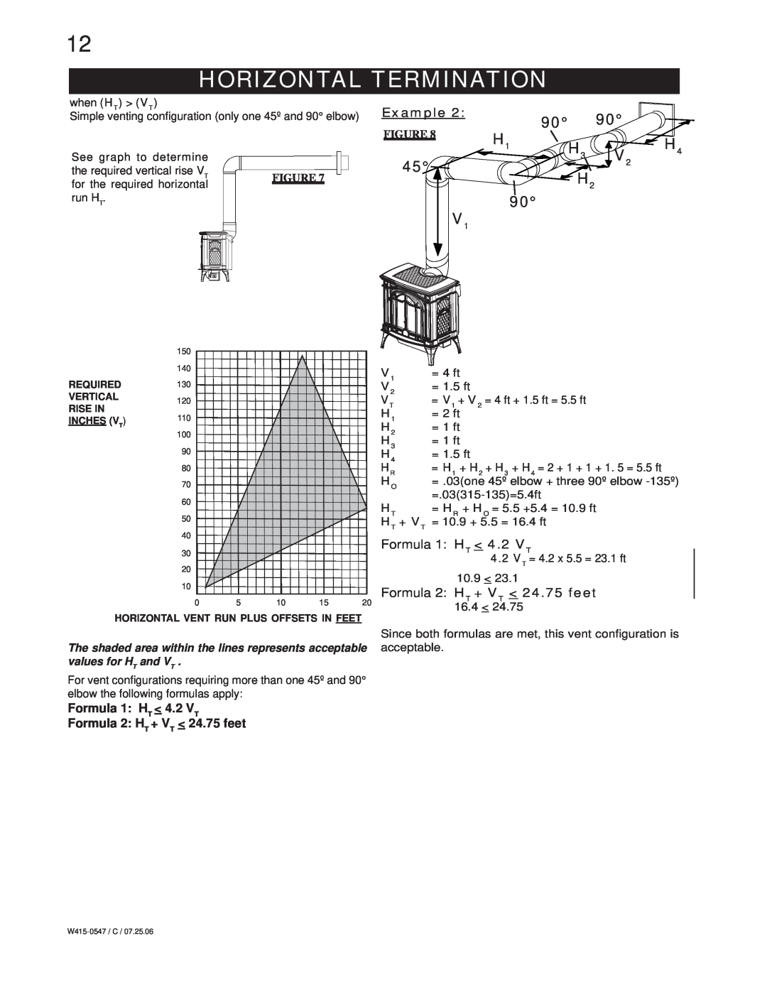 Napoleon Fireplaces GDS25N, GDS25P manual Horizontal Termination, Example, Formula 2 HT + VT 24.75 feet, Ht + Vt 
