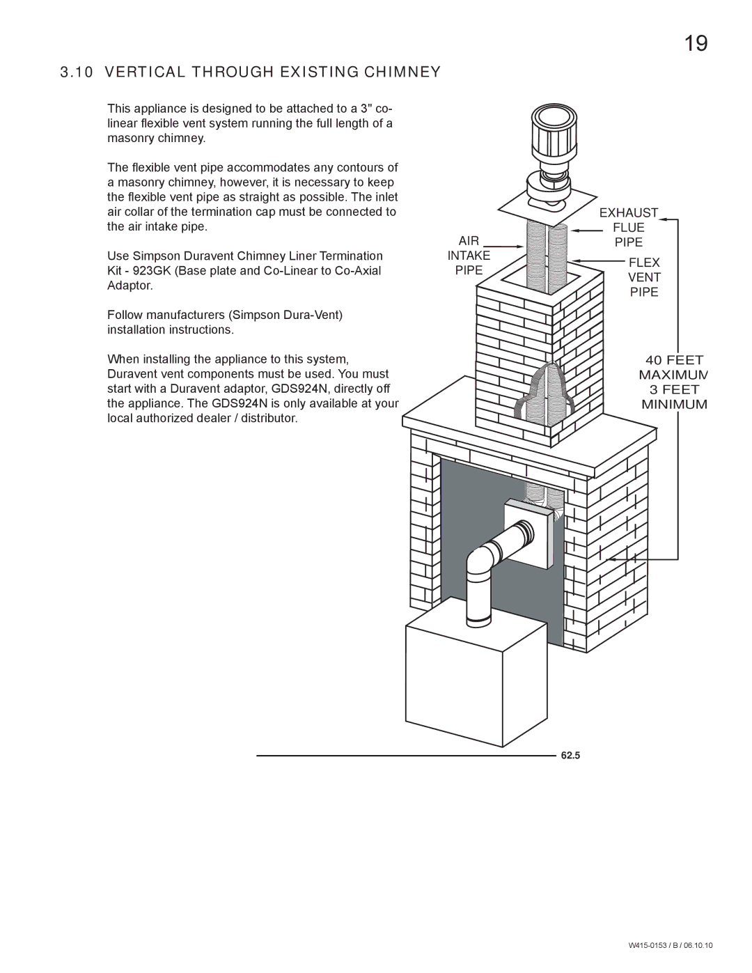 Napoleon Fireplaces GDS28P manual Vertical Through Existing Chimney, Pipe 