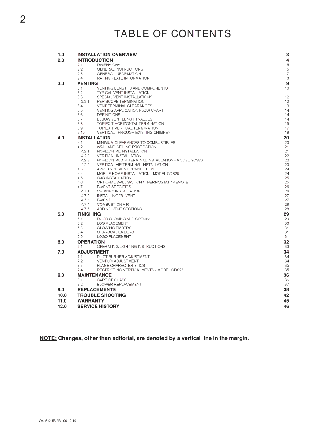 Napoleon Fireplaces GDS28P manual Table of Contents 